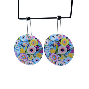Claire Ishino - Floral Medley - domed large circle shepherds hook earrings