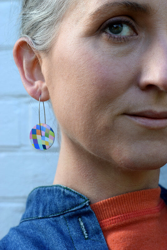Claire Ishino - Harlequin Lines - medium circle drop hook earrings