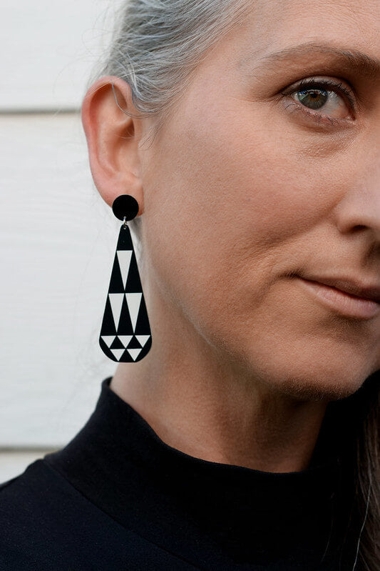 Claire Ishino - Monochrome Faceted Gems - long double drop stud earrings