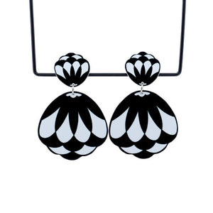 Claire Ishino - Monochrome Art Deco Artichoke - double drop stud earrings