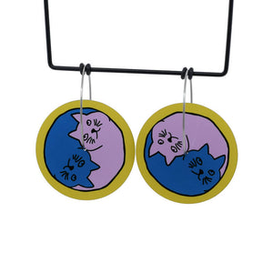 Yin Yang Cats - large circle hoop earrings