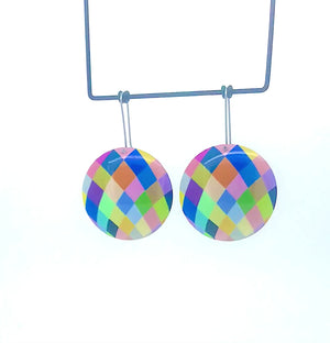 Claire Ishino - Harlequin Lines - domed large circle shepherds hook earrings