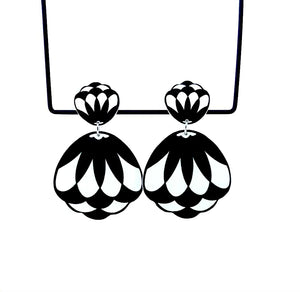 Claire Ishino - Monochrome Art Deco Artichoke - double drop stud earrings