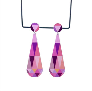 Claire Ishino - Pink Faceted Gems - long double drop stud earrings