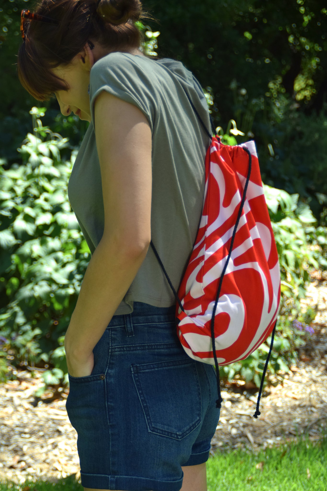 Backpack tote - Vintage Sheridan red swirls