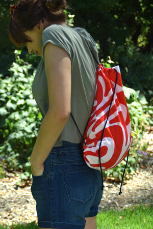 Backpack tote - Vintage Sheridan red swirls