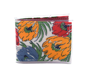 Card Wallet - Floral linen vintage fabric