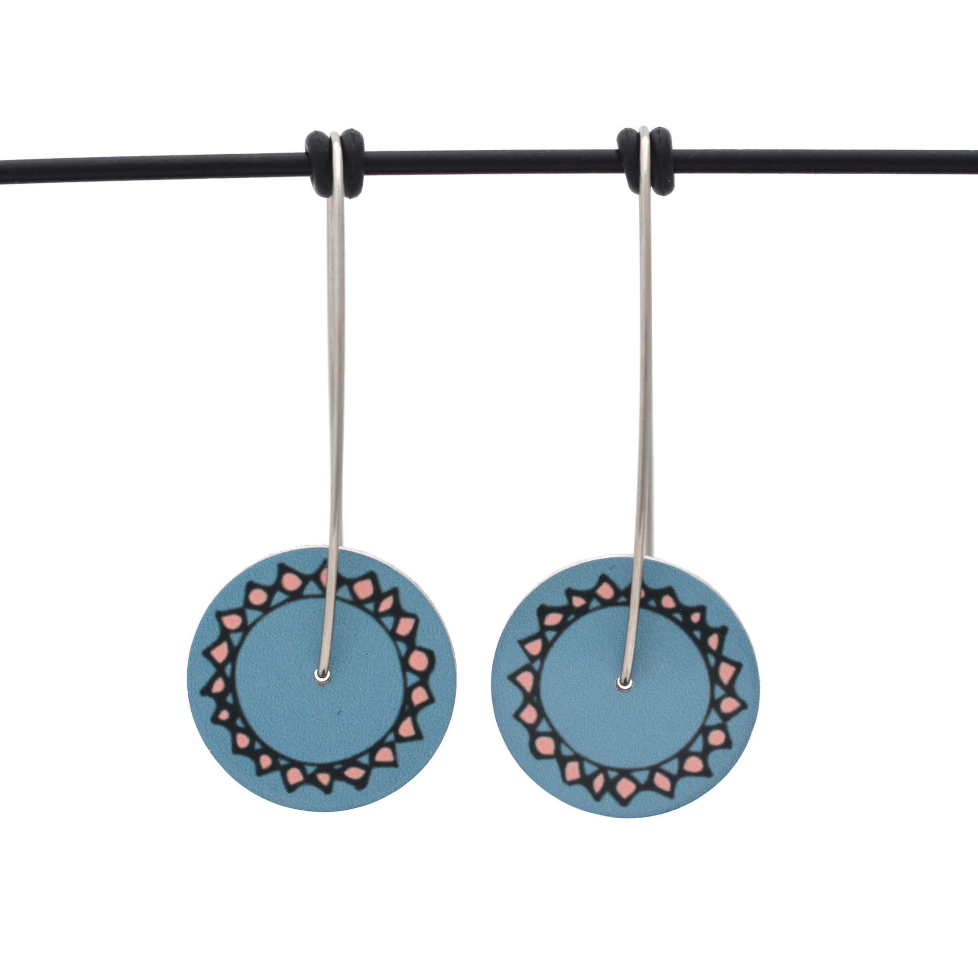 Facets - Vintage button sketch - small circle drop hook earrings