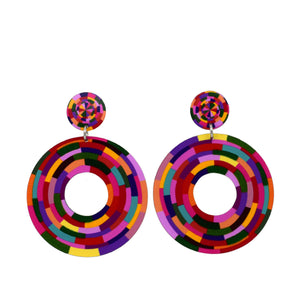 Rosey Posy - large circle drop stud earrings