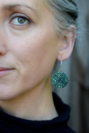 Herringbone - new leaf green - circle drop hook earrings