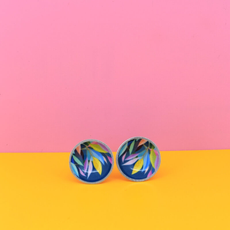 Claire Ishino - Evening Leaves - domed circle stud earrings