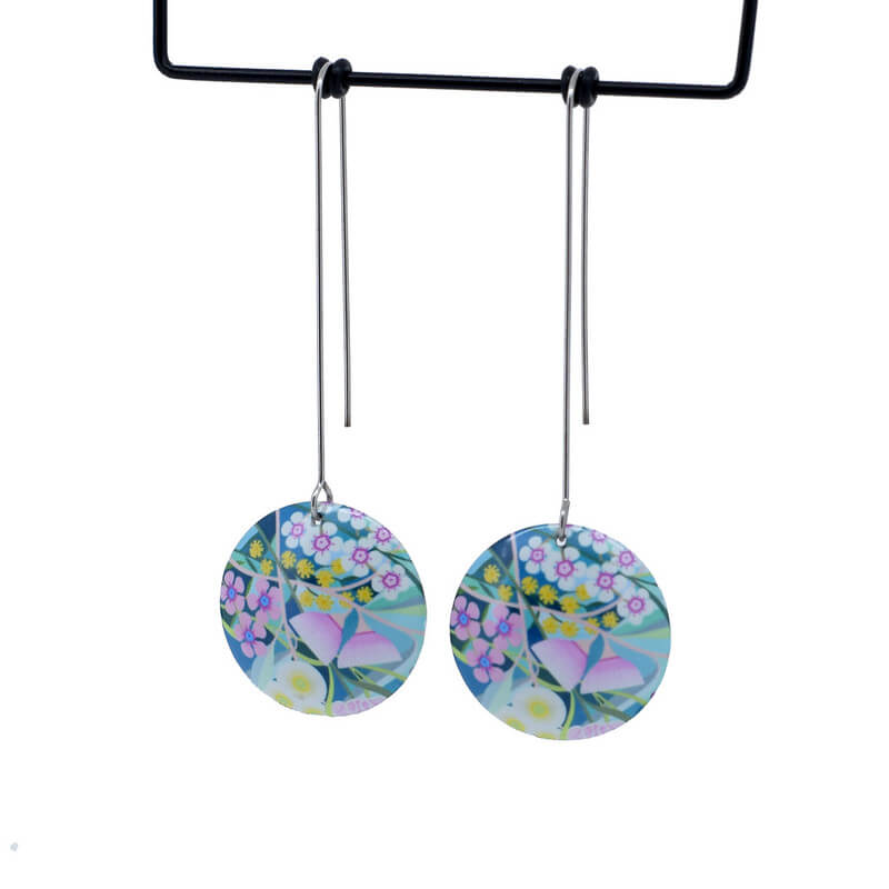 Claire Ishino - Australian Garden - domed medium circle long drop hook earrings