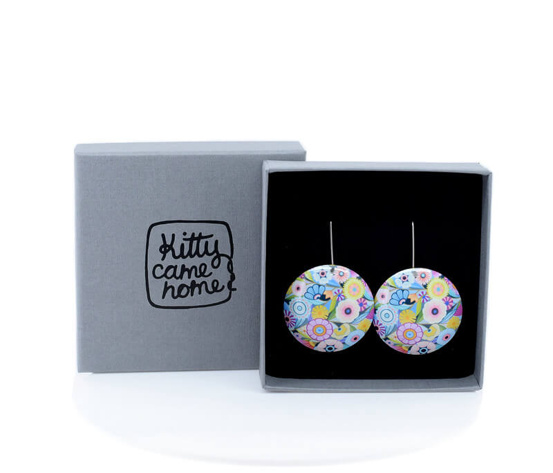 Claire Ishino - Floral Medley - domed 36mm circle shepherds hook earrings