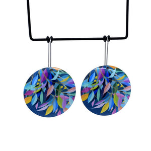 Claire Ishino - Evening Leaves - domed 36mm circle shepherds hook earrings