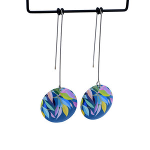 Claire Ishino - Evening Leaves - domed 25mm circle long drop hook earrings