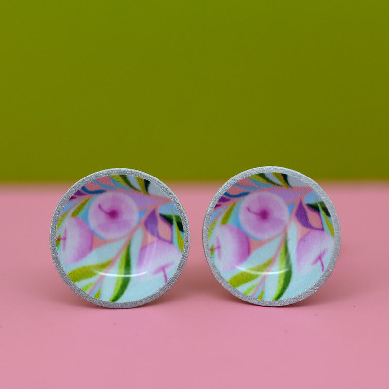 Claire Ishino - Pink Gum - domed circle stud earrings