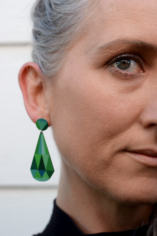 Claire Ishino - Green Faceted Gems - double drop stud earrings