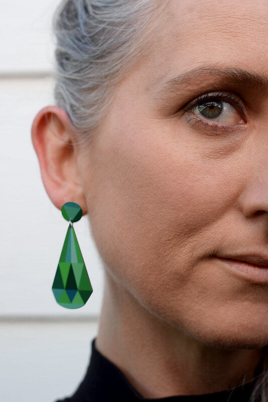 Claire Ishino - Green Faceted Gems - double drop stud earrings in