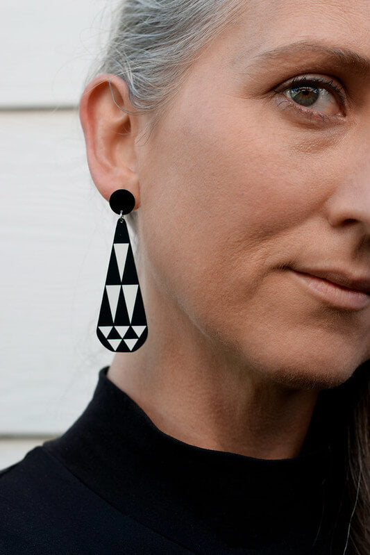 Claire Ishino - Monochrome Faceted Gems - long double drop stud earrings