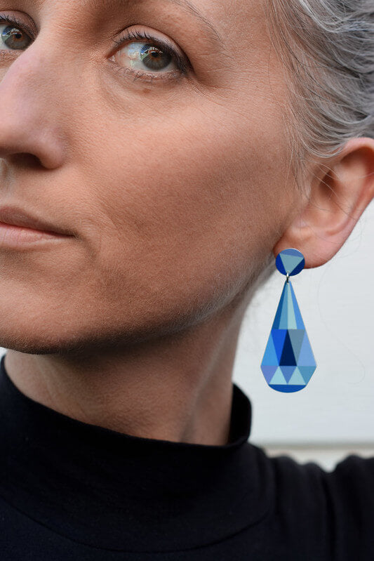 Claire Ishino - Blue Faceted Gems - double drop stud earrings