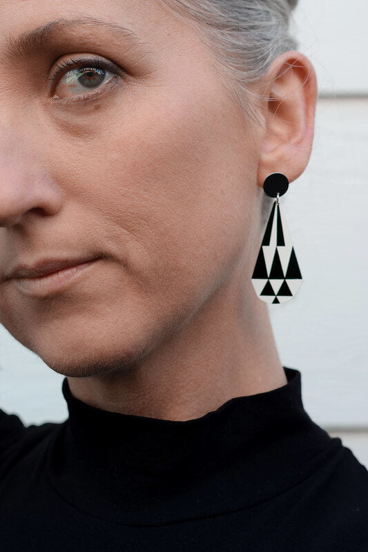 Claire Ishino - Monochrome Faceted Gems - double drop stud earrings