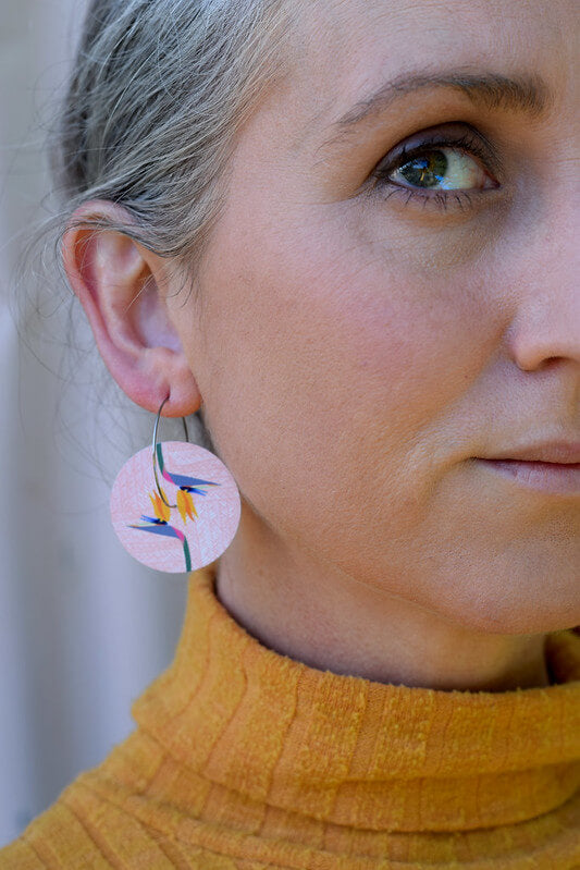 Bird of paradise - large circle hoop earrings