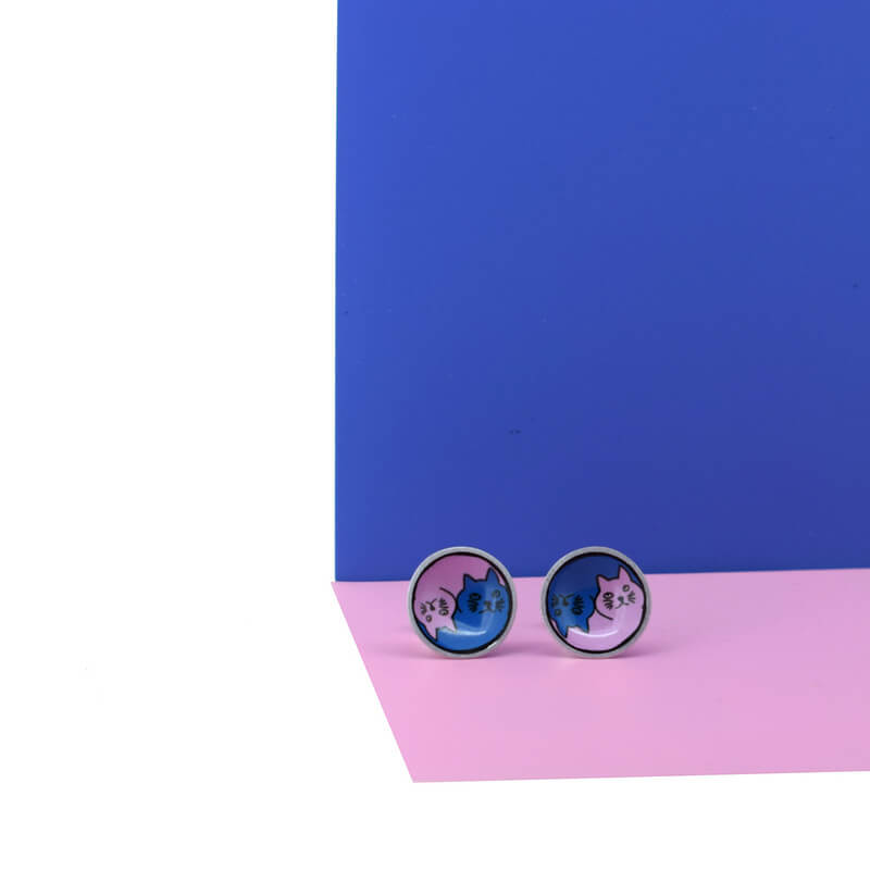 Yin Yang Cats - domed stud earrings