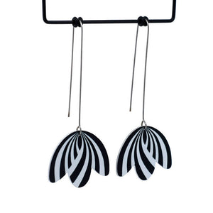 Claire Ishino - Monochrome Art Deco Drapes - long drop hook earrings
