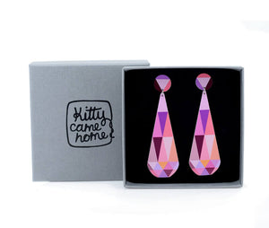 Claire Ishino - Pink Faceted Gems - long double drop stud earrings