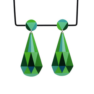 Claire Ishino - Green Faceted Gems - double drop stud earrings