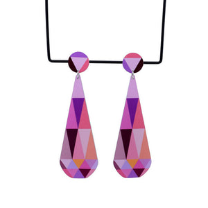 Claire Ishino - Pink Faceted Gems - long double drop stud earrings
