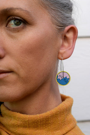 Yin Yang Cats - medium circle drop hook earrings