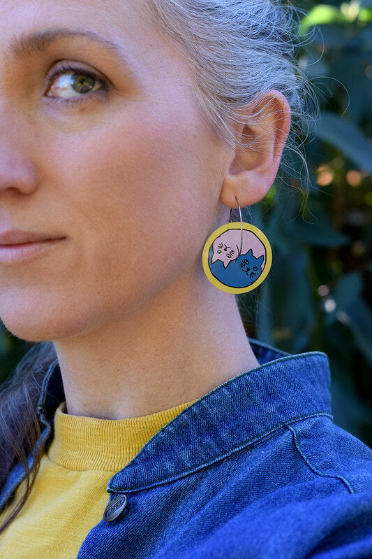 Yin Yang Cats - large circle hoop earrings