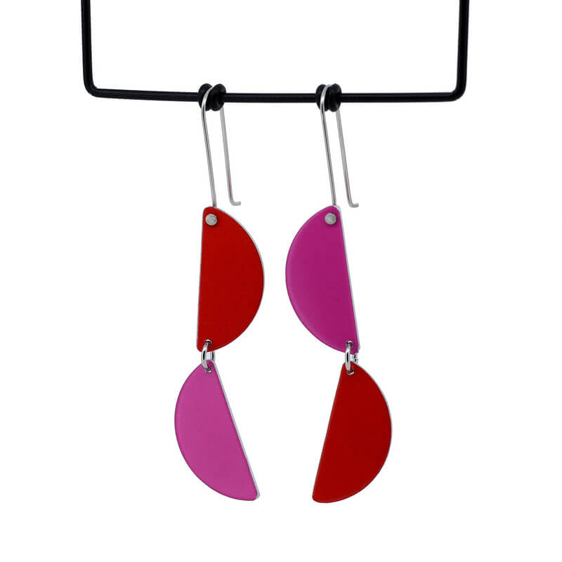 Colour Theory - half circle drops - red and pink - shepherds hook earrings