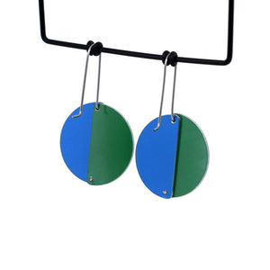 Colour Theory - blue and green - riveted full circle earrings