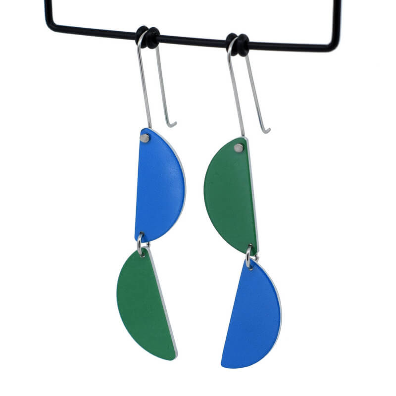 Colour Theory - half circle drops - blue and green - shepherds hook earrings