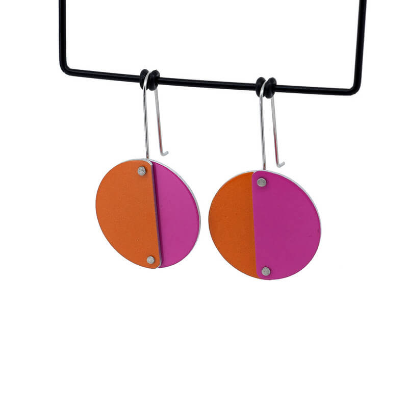 Colour Theory - pink and orange - riveted full circle earrings