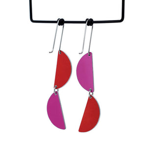 Colour Theory - half circle drops - red and pink - shepherds hook earrings