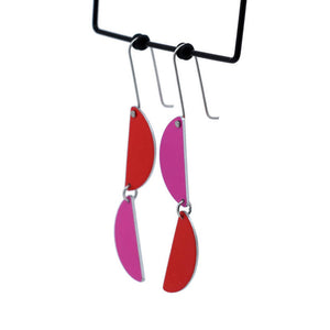 Colour Theory - half circle drops - red and pink - shepherds hook earrings