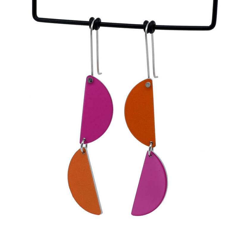 Colour Theory - half circle drops - pink and orange - shepherds hook earrings