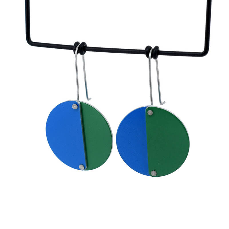 Colour Theory - blue and green rivited full circles - shepherds hook earrings