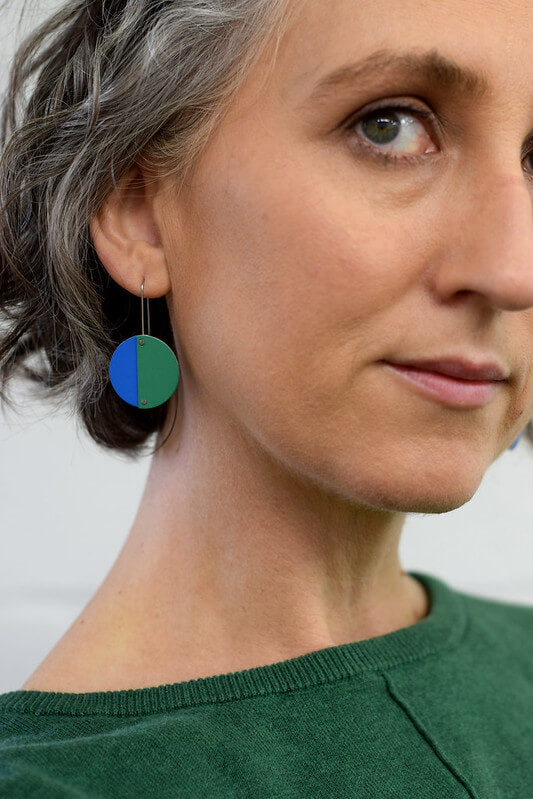 Colour Theory - blue and green - riveted full circle earrings