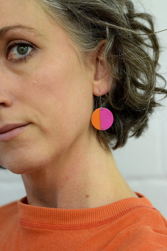 Colour Theory - pink and orange - riveted full circle earrings
