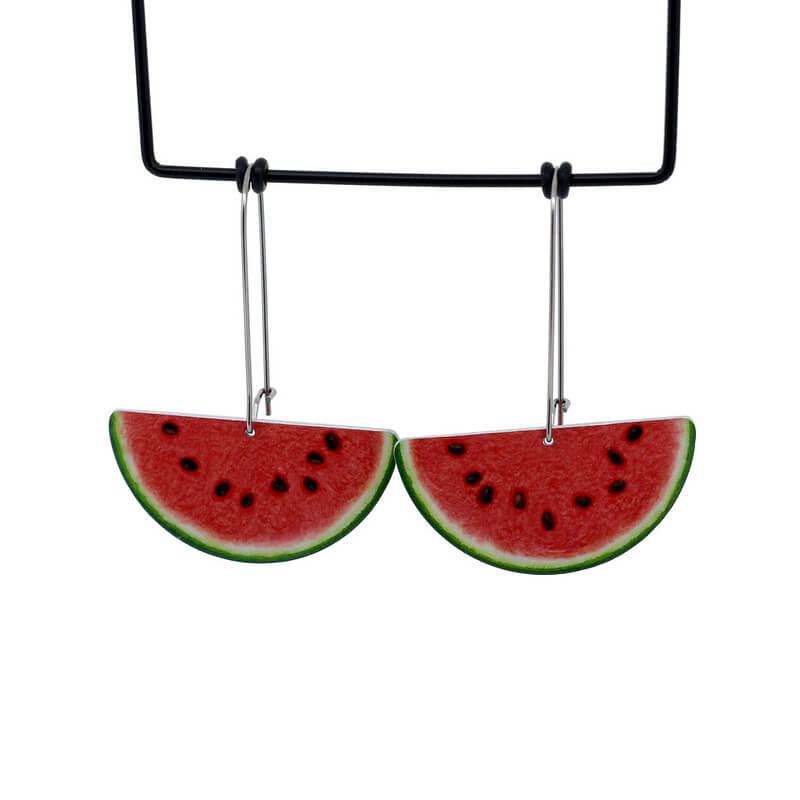 Cocktail hour - Watermelon - large semi circle drop hook earrings