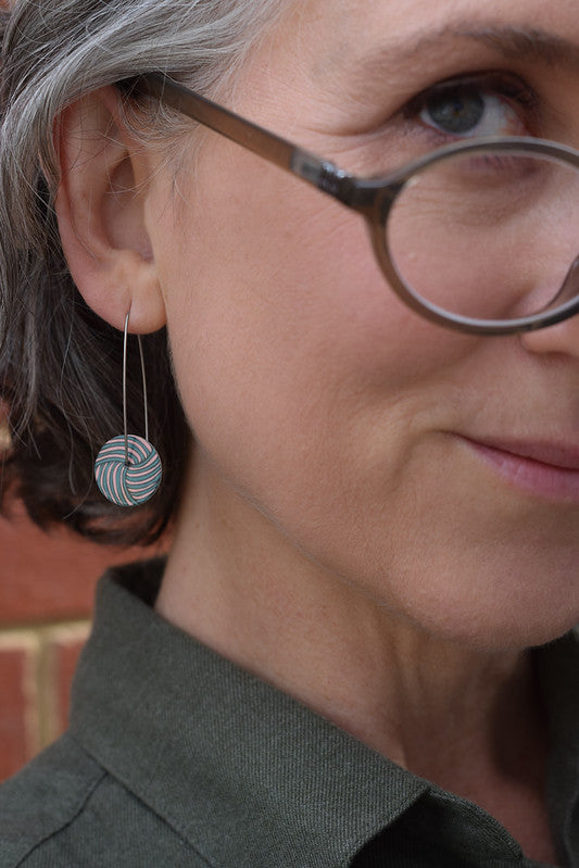 Woven knot - Vintage button sketch - small circle drop hook earrings