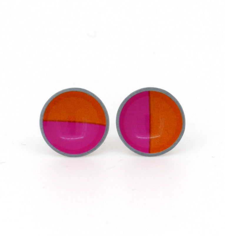Colour Theory - pink and orange - domed stud earrings