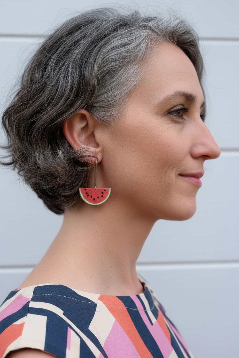 Cocktail hour - Watermelon - large semi circle drop hook earrings