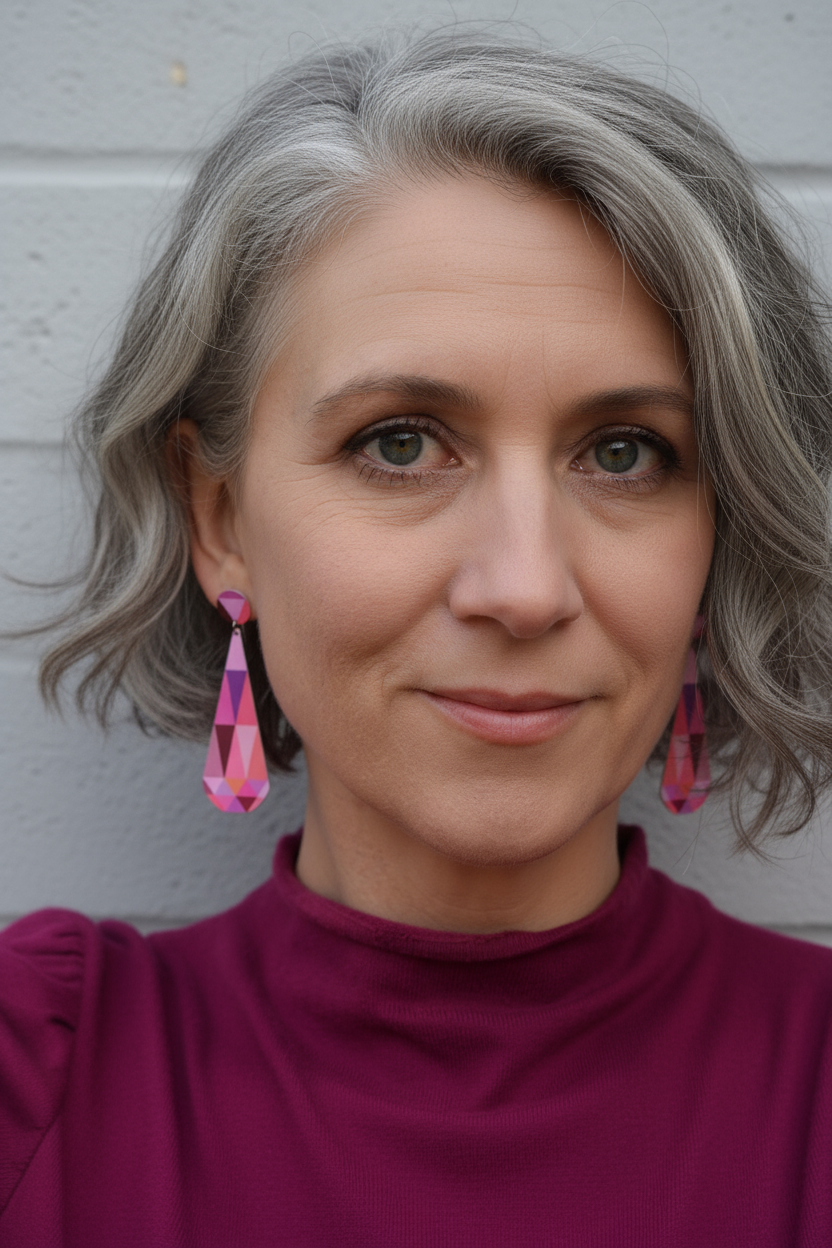 Claire Ishino - Pink Faceted Gems - long double drop stud earrings