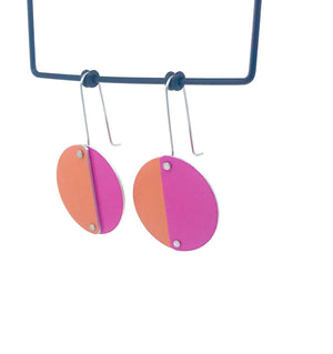 Colour Theory - pink and orange - riveted full circle earrings