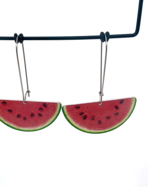 Cocktail hour - Watermelon - large semi circle drop hook earrings
